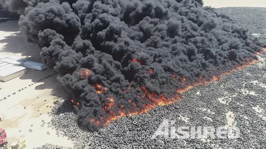 積み重ねられたタイヤが自然発火